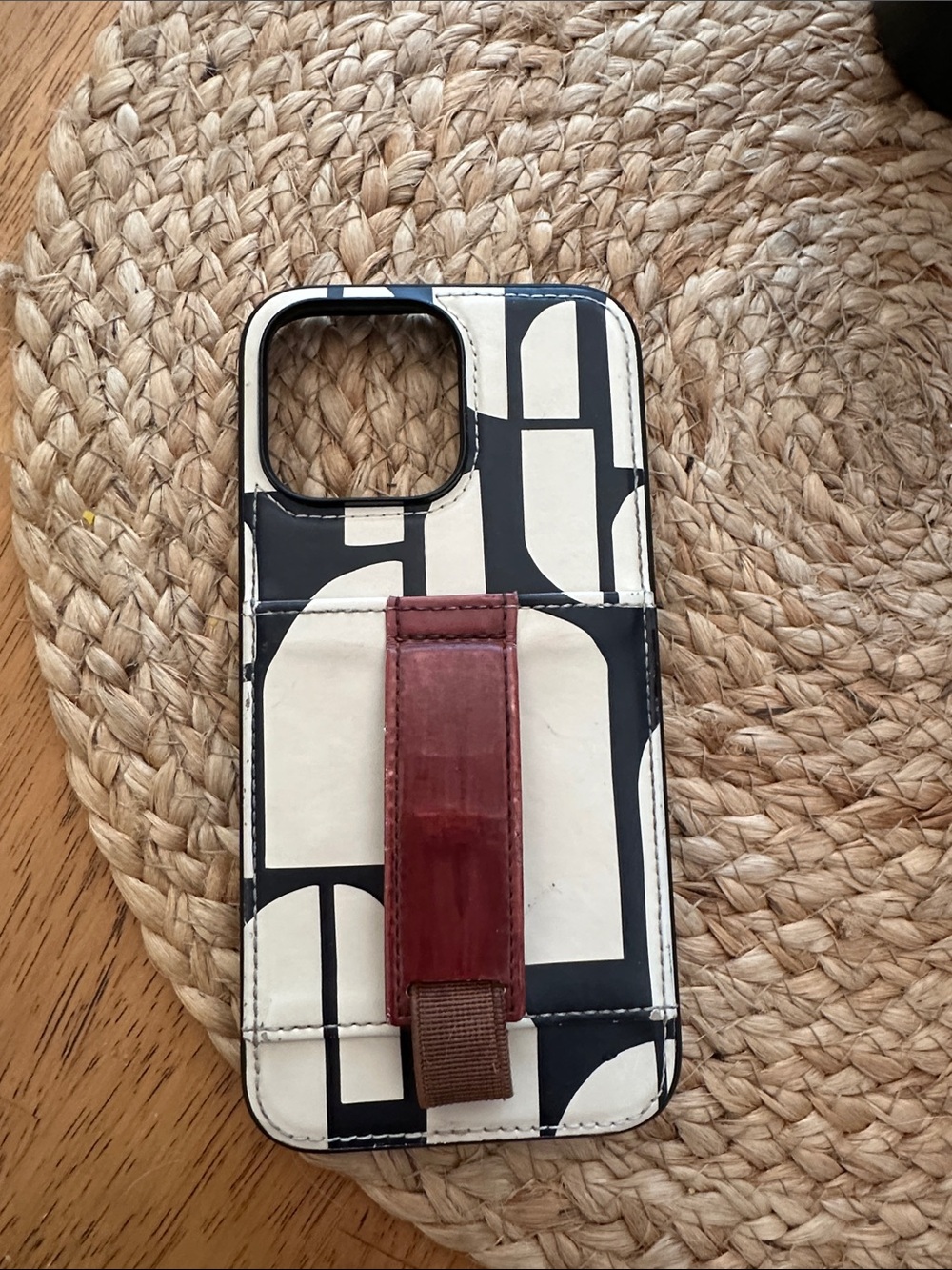 Walli case Black & Cream Geometric Phone Case with Red Strap iPhone 14 Pro Max